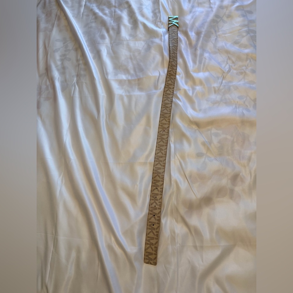 Michael Kors Beige Belt with Gold MK Buckle - Picture 5 of 8
